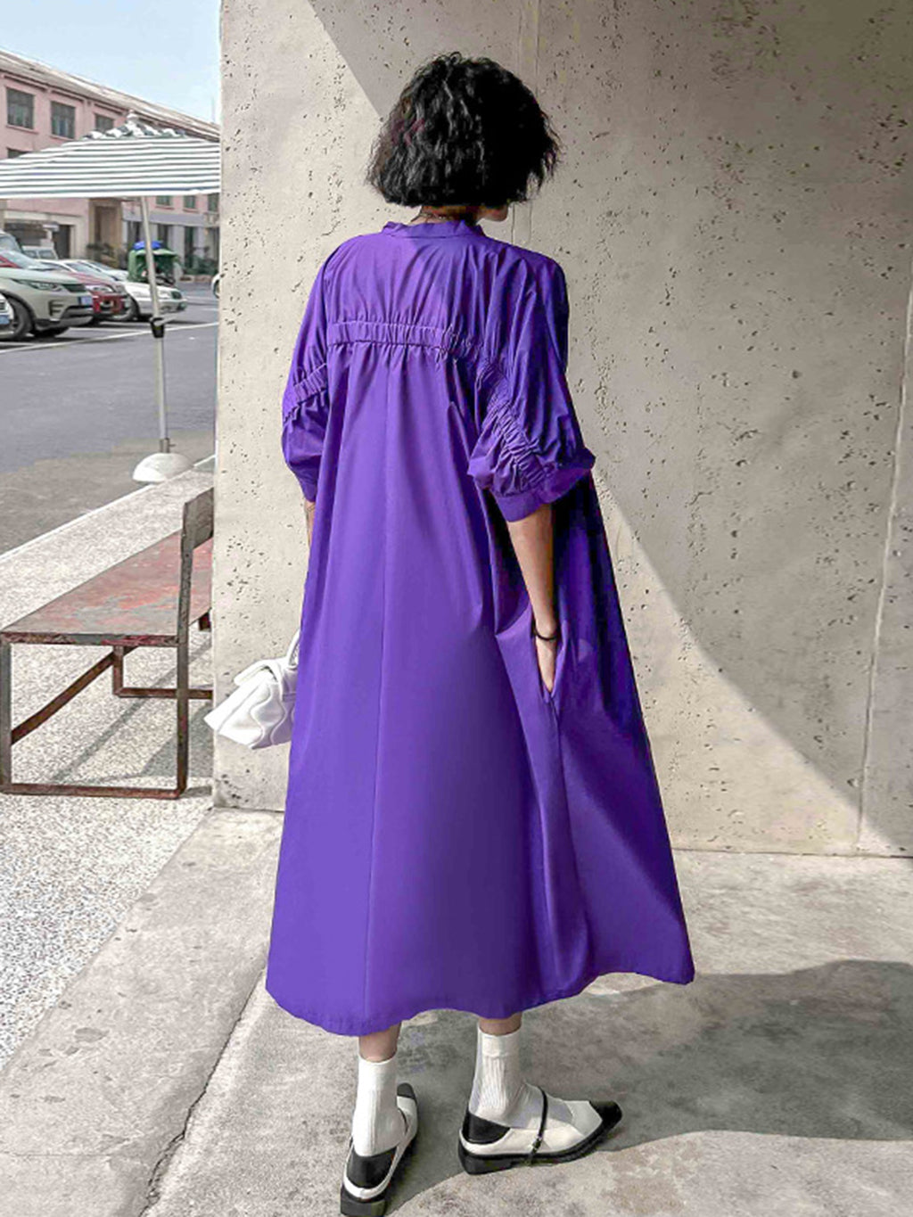 Balloon sleeve flared dress