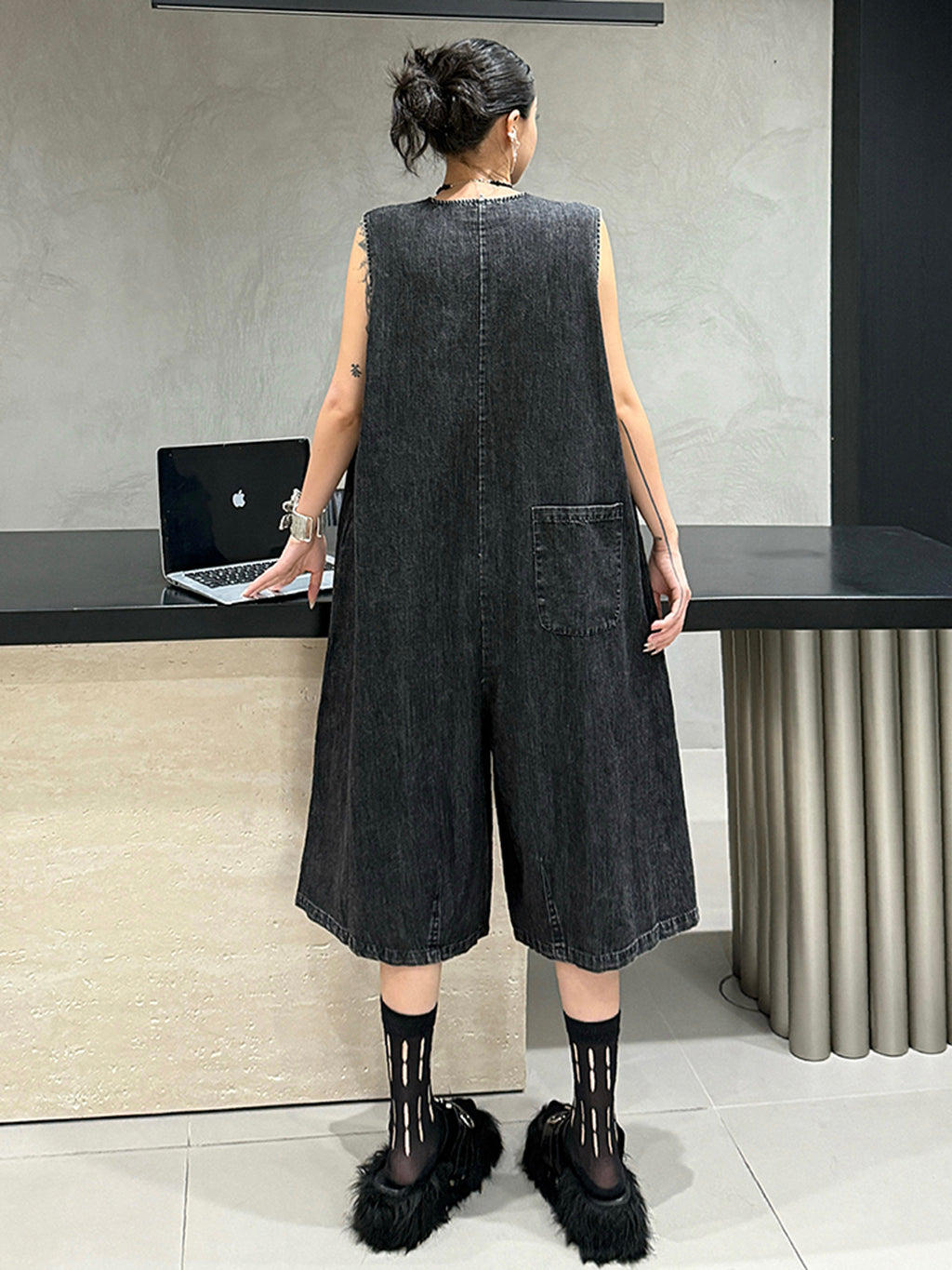Black denim jumpsuit