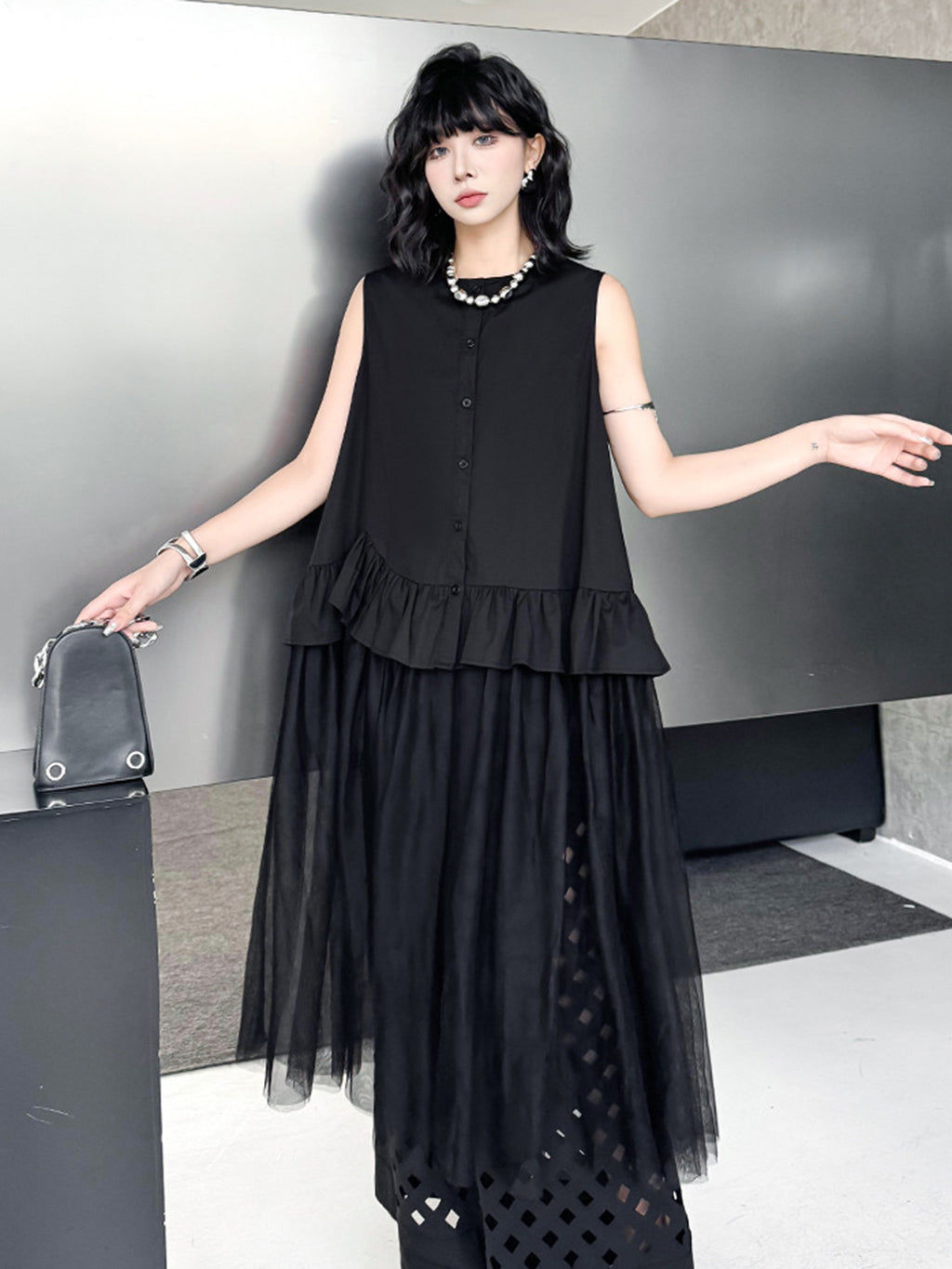 Tulle layered ruffle top
