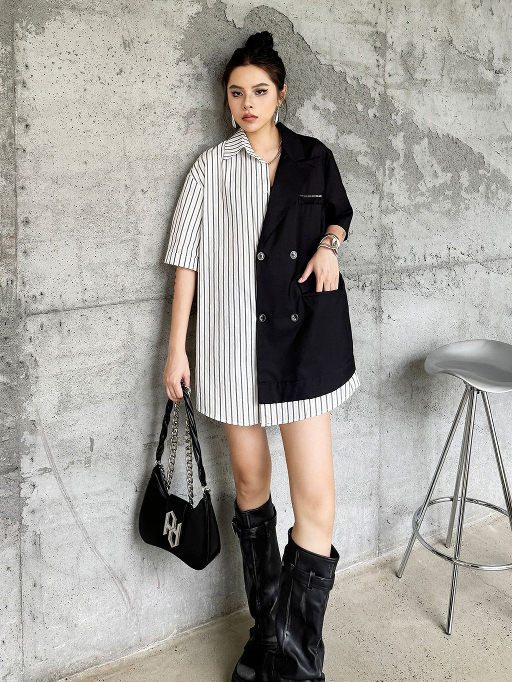 Half combination tailored shirt dress