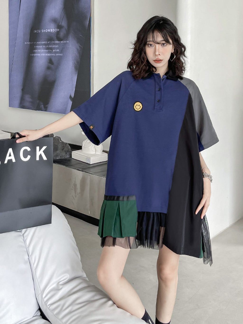 Smiley Patch Mix Polo Dress