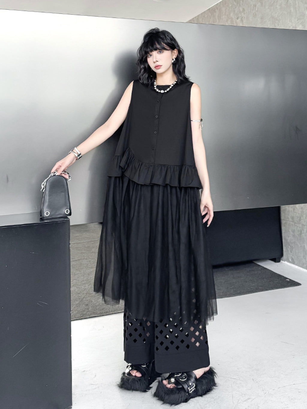 Tulle layered ruffle top