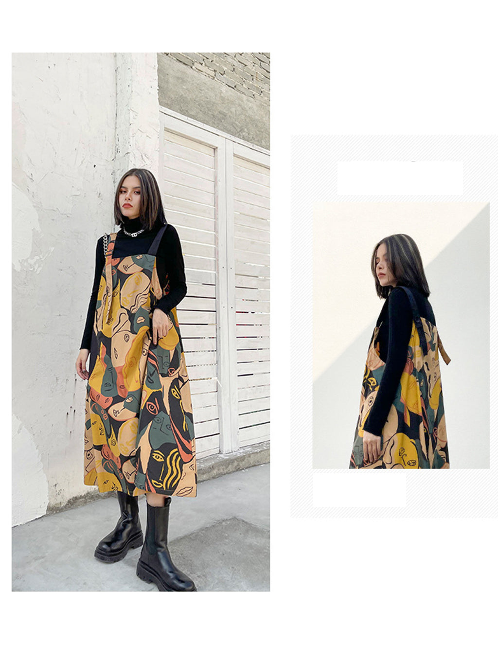 Graphic Art Suspender Dress