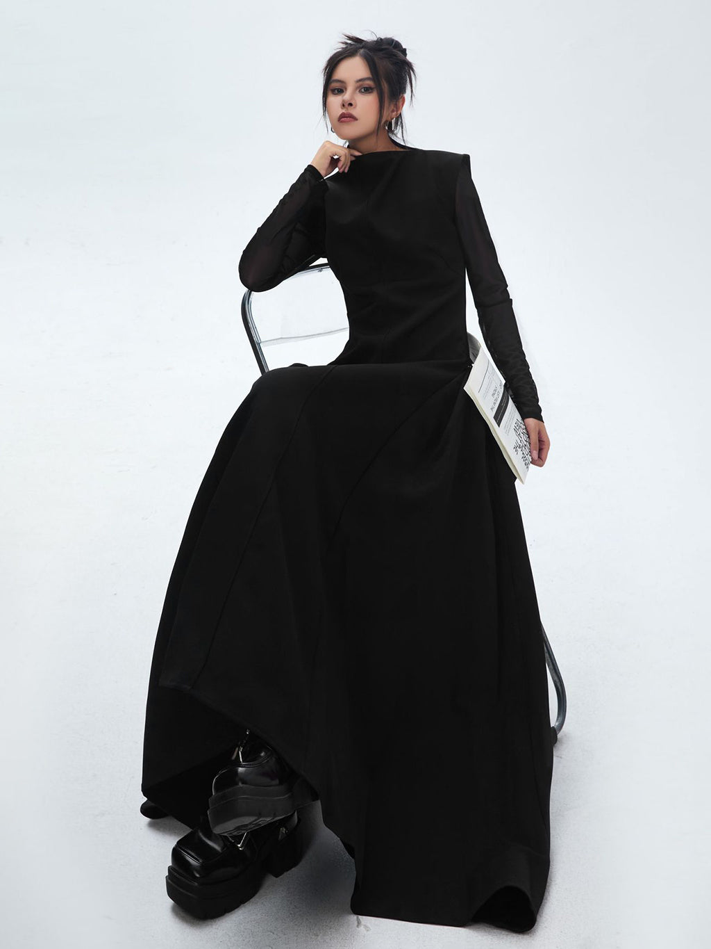 High neck long flared dress