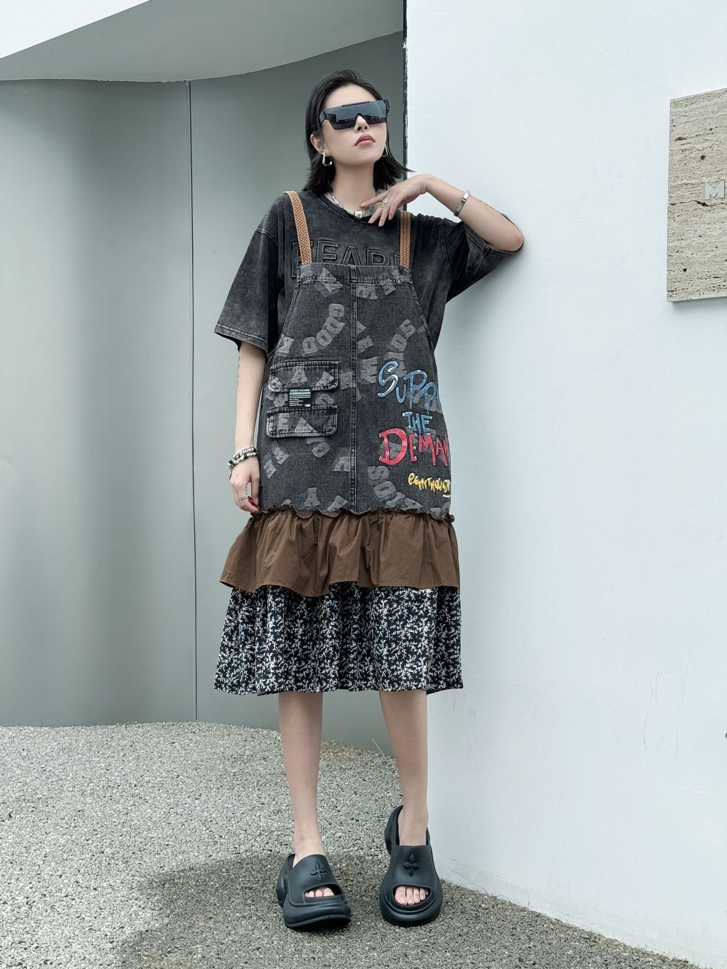 Scarf tie blouse and denim pants series