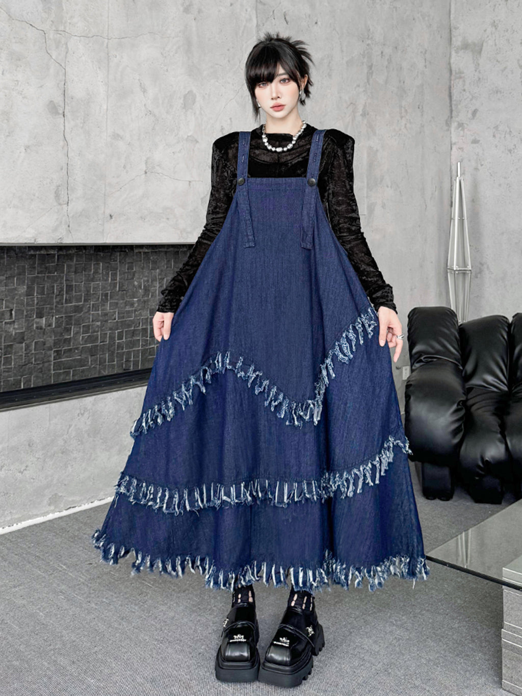 Scarf tie blouse and denim pants series