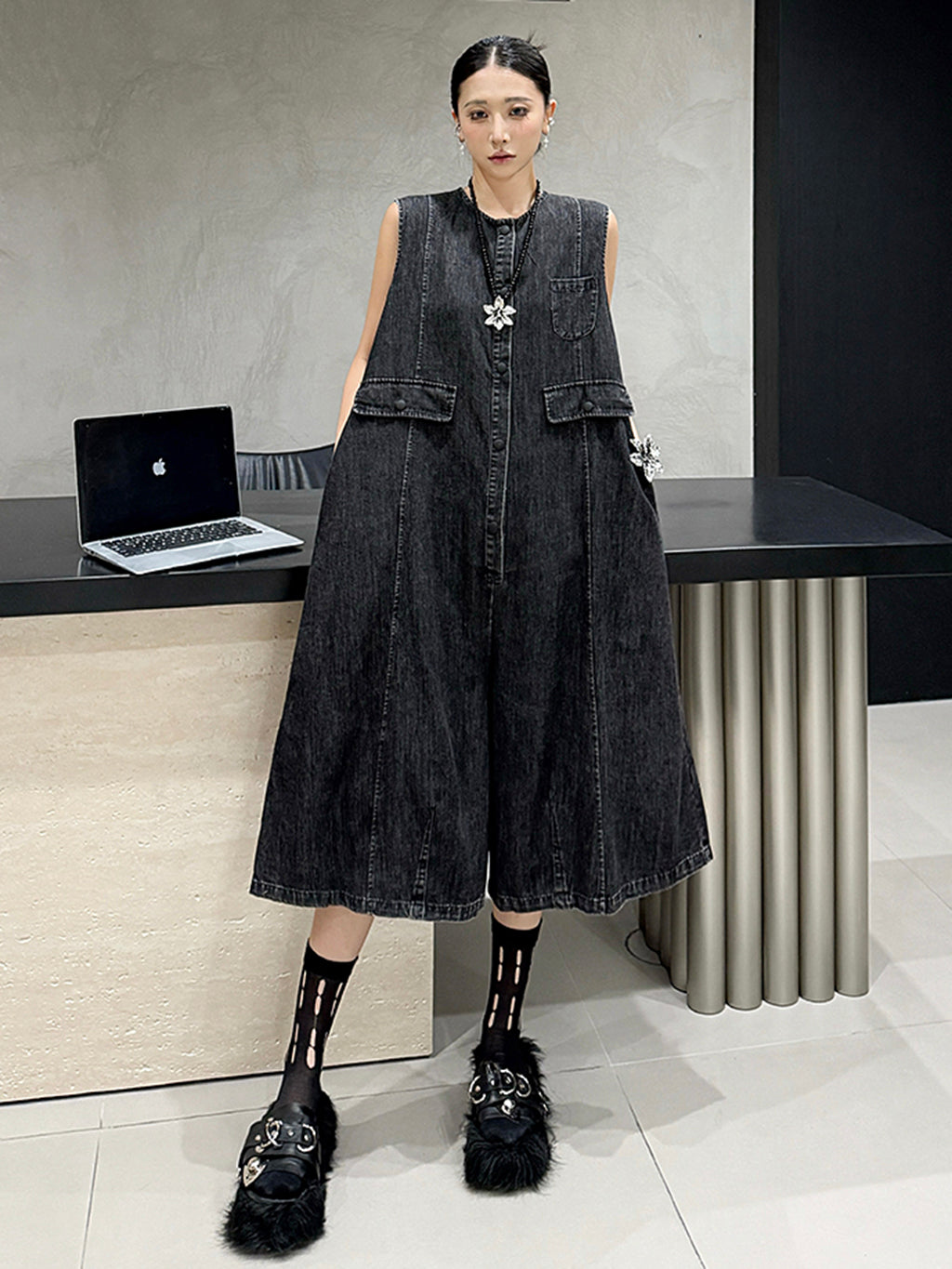 Black denim jumpsuit