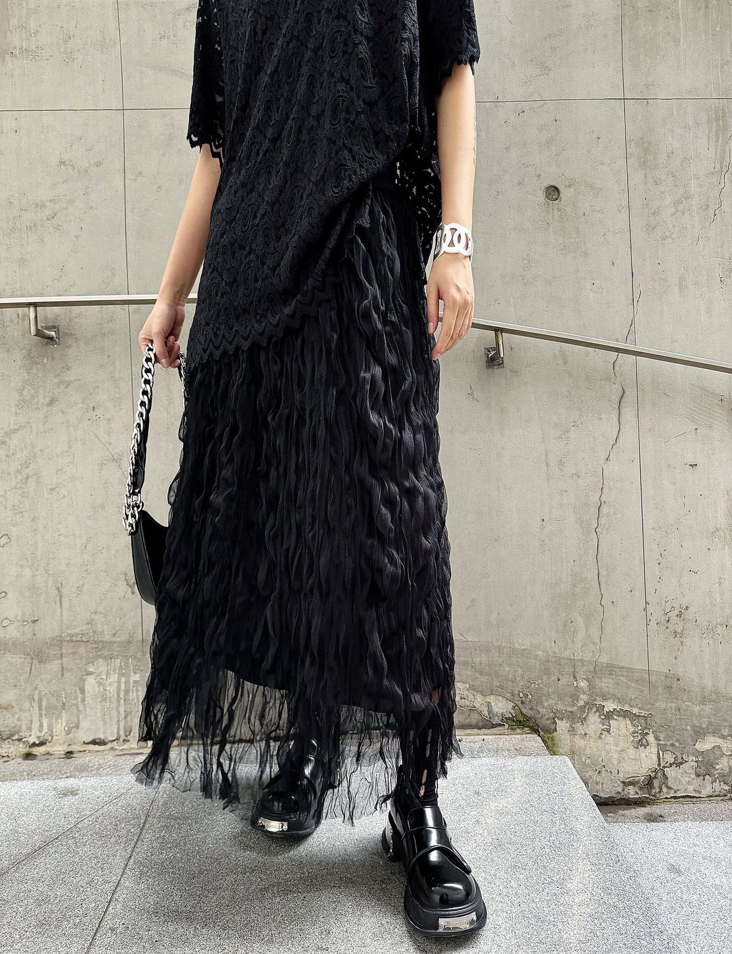 Scarf tie blouse and denim pants series