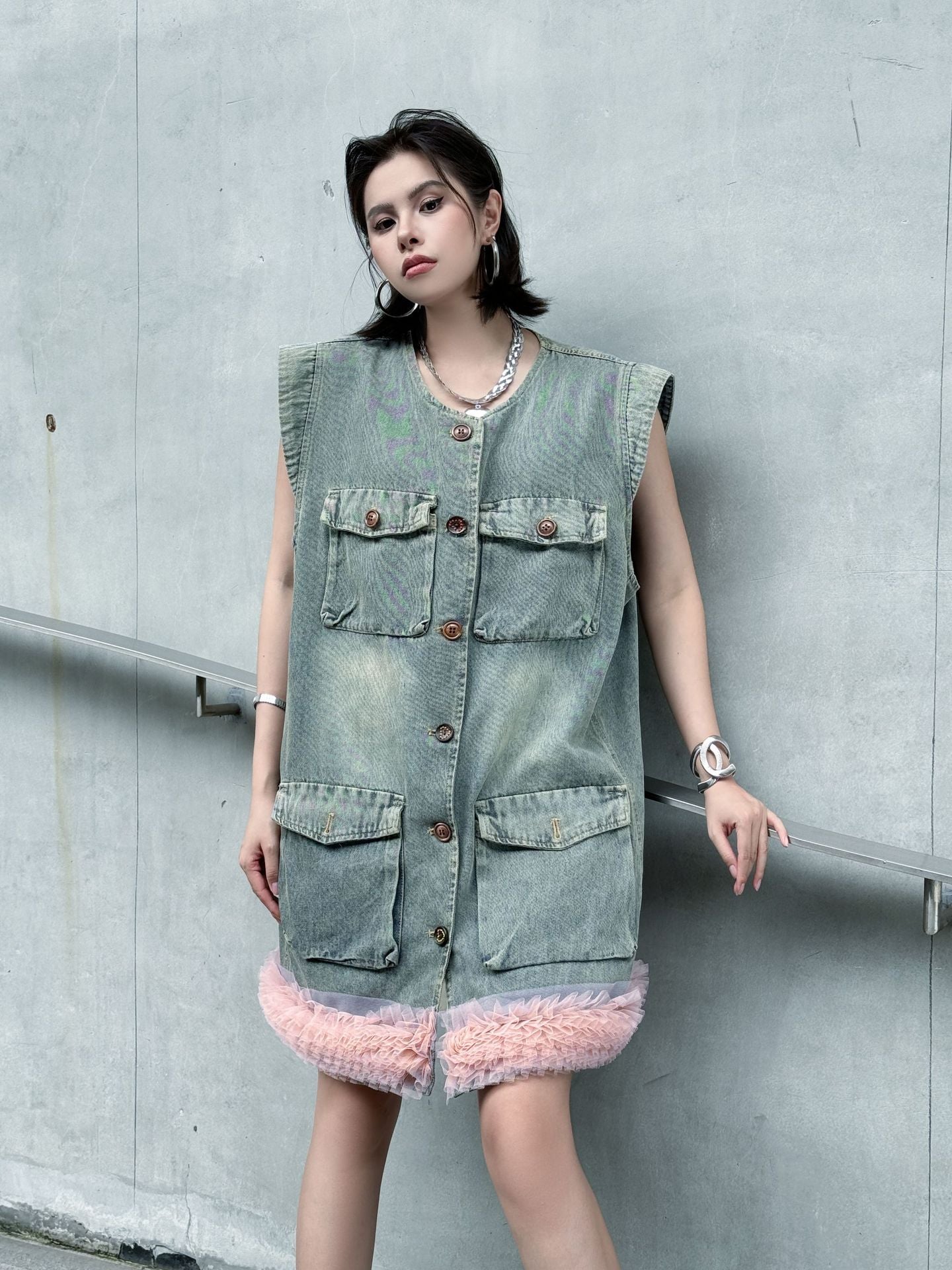 Scarf tie blouse and denim pants series