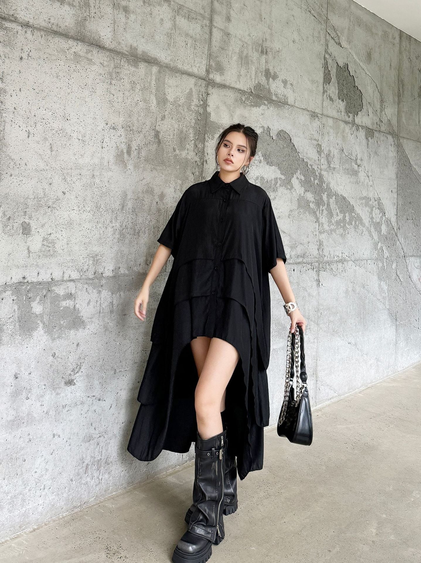 High-low hem shirt dress