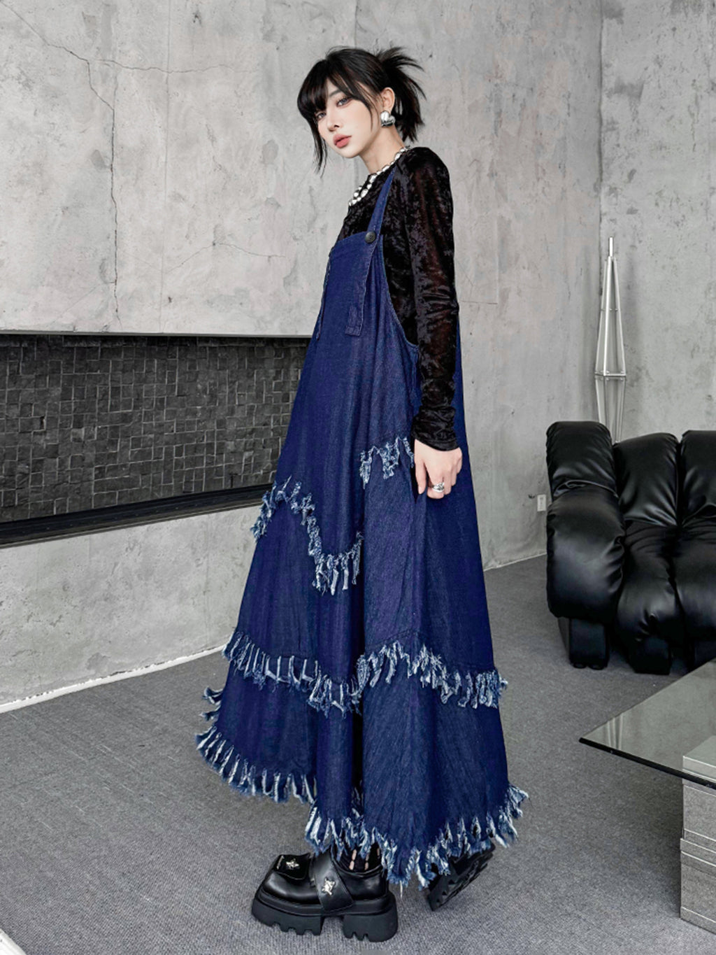 Scarf tie blouse and denim pants series