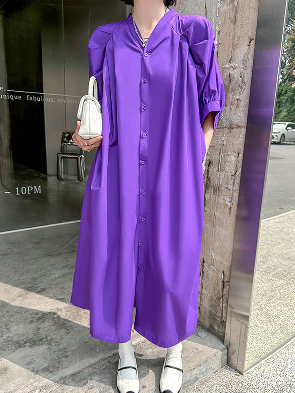 Balloon sleeve flared dress