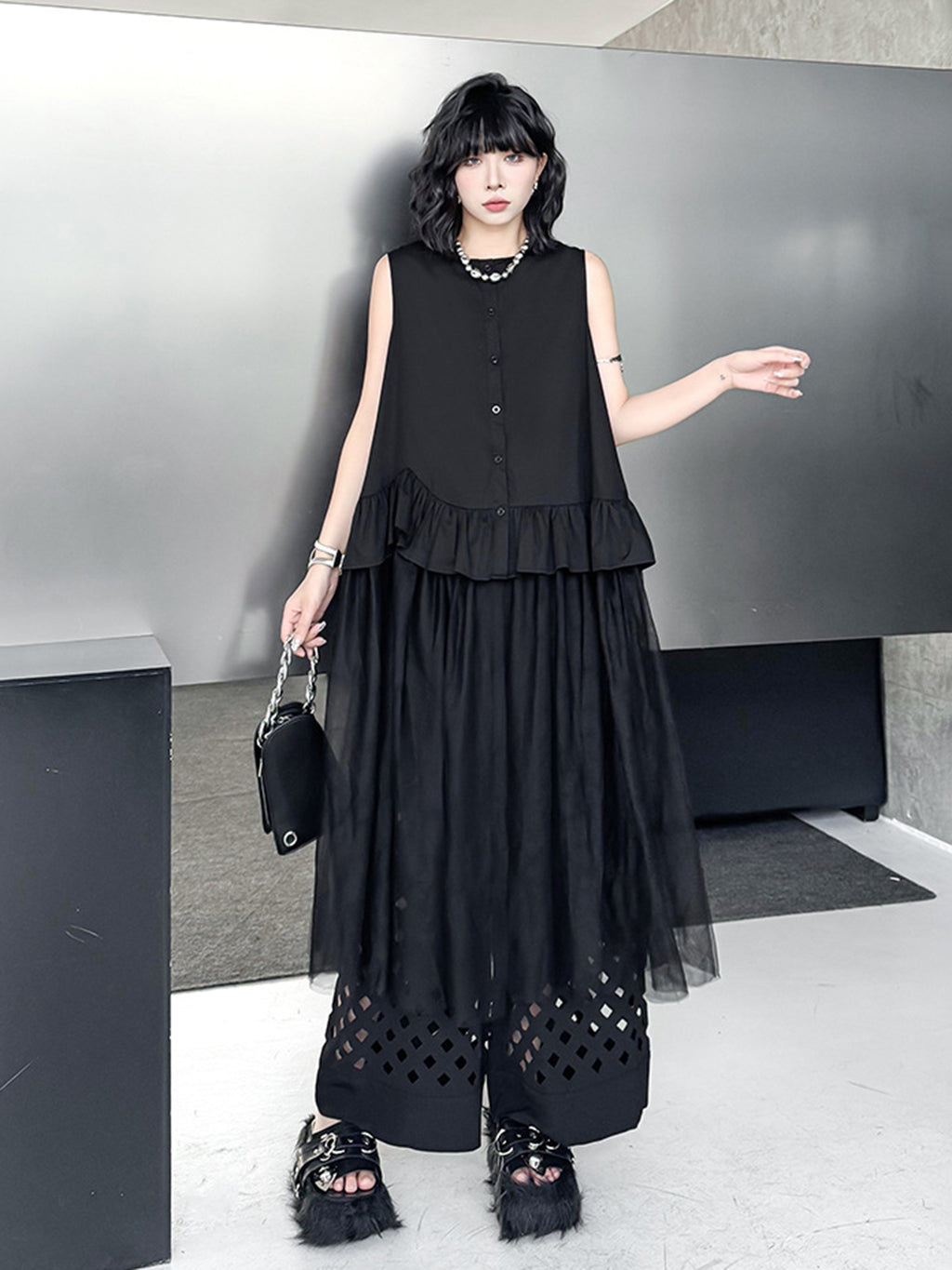 Tulle layered ruffle top