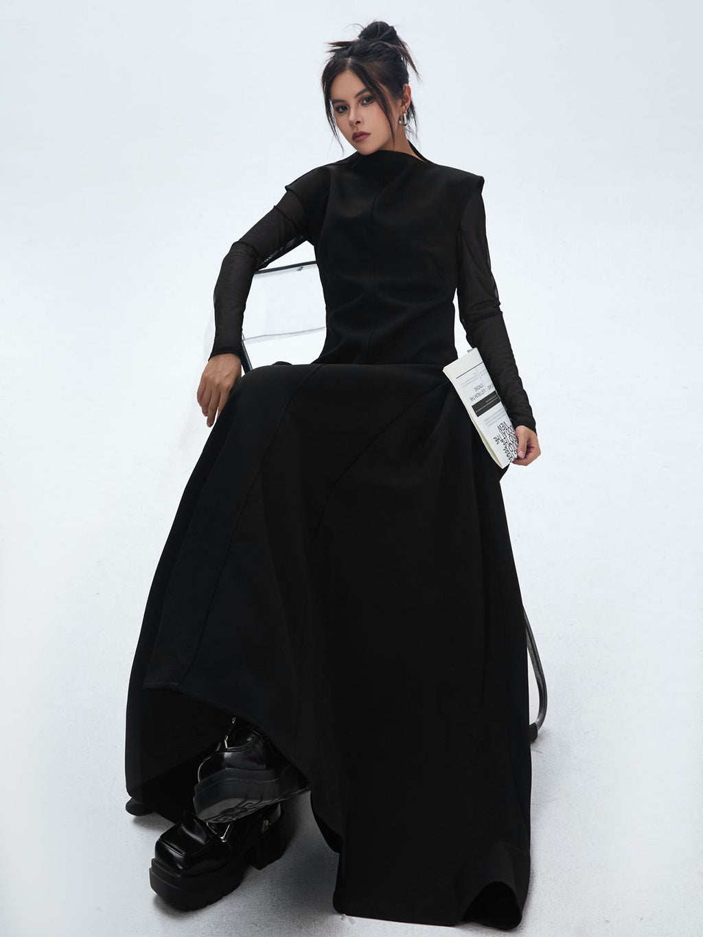 High neck long flared dress