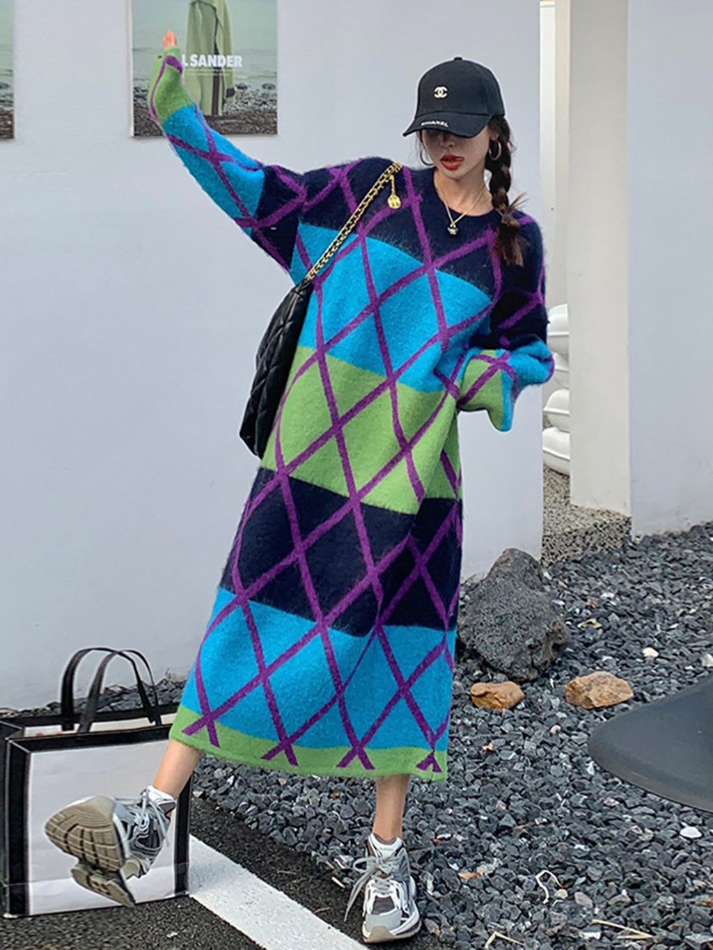 グラデーションアーガイルニットドレス