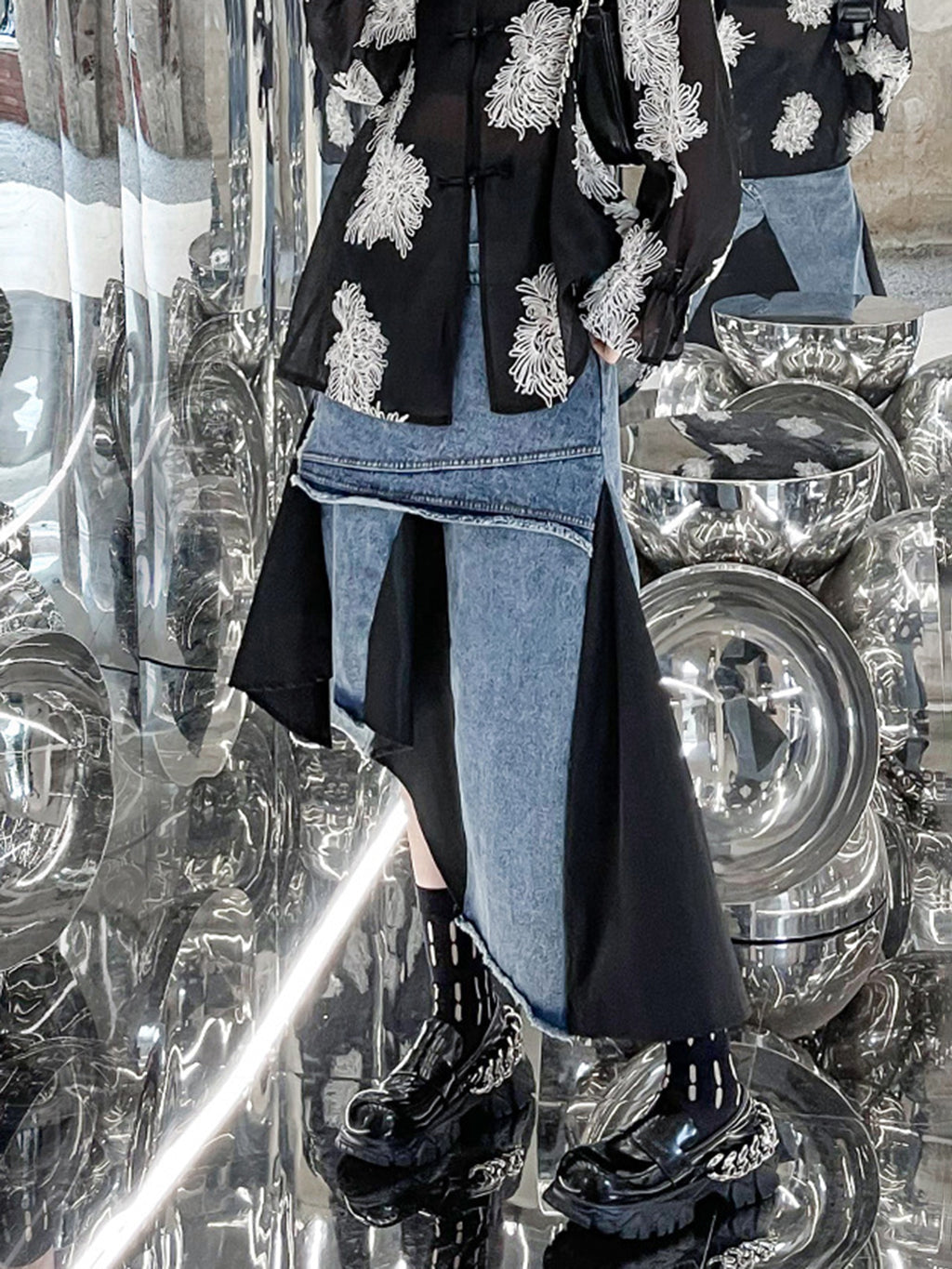 レイヤードカットデニムスカート