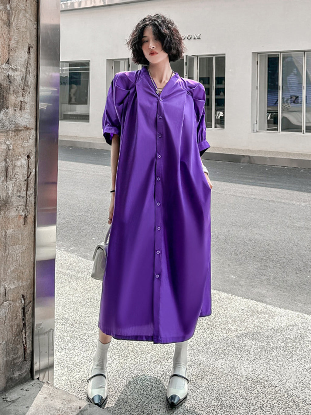 Balloon sleeve flared dress