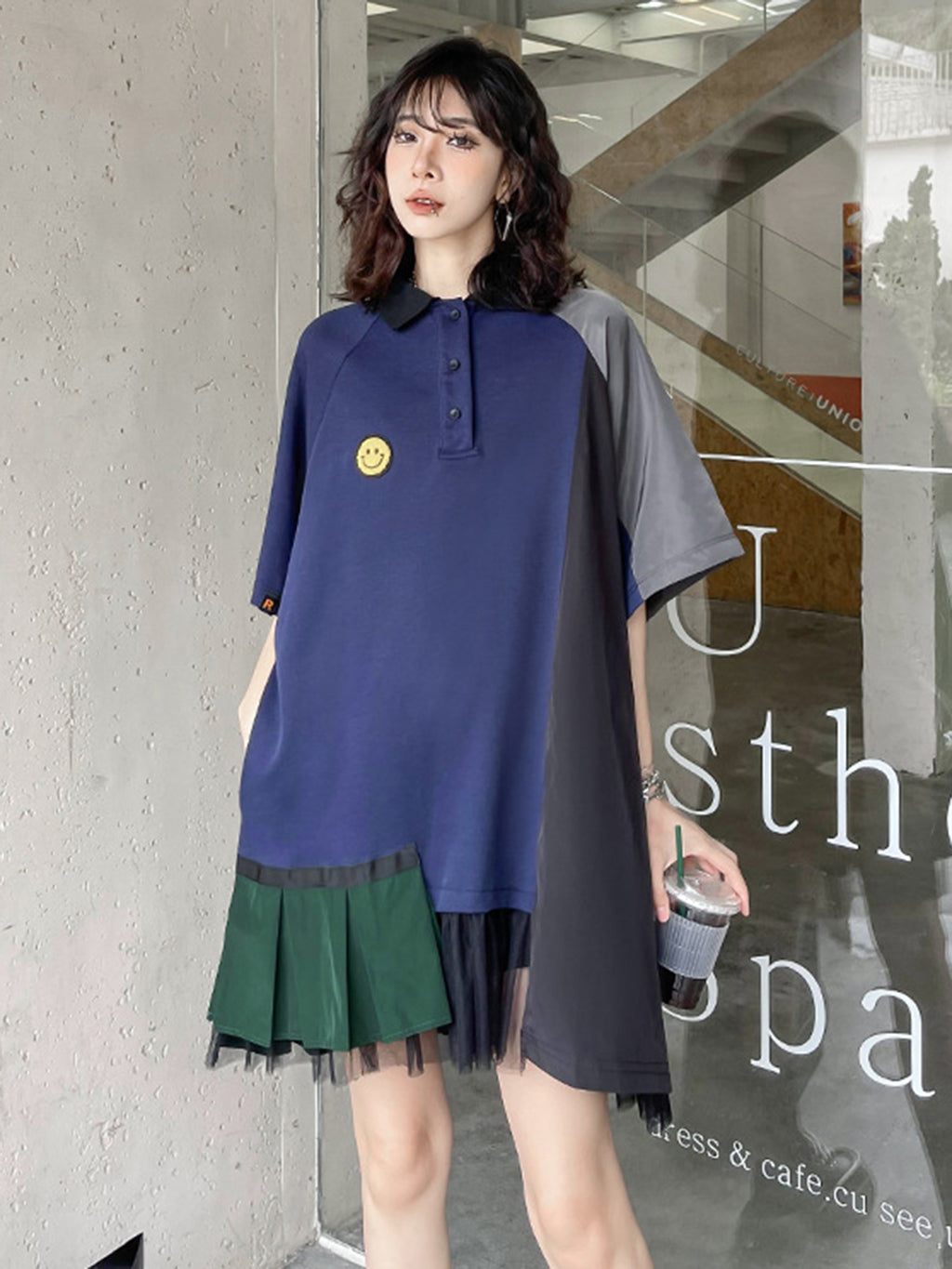 Smiley Patch Mix Polo Dress