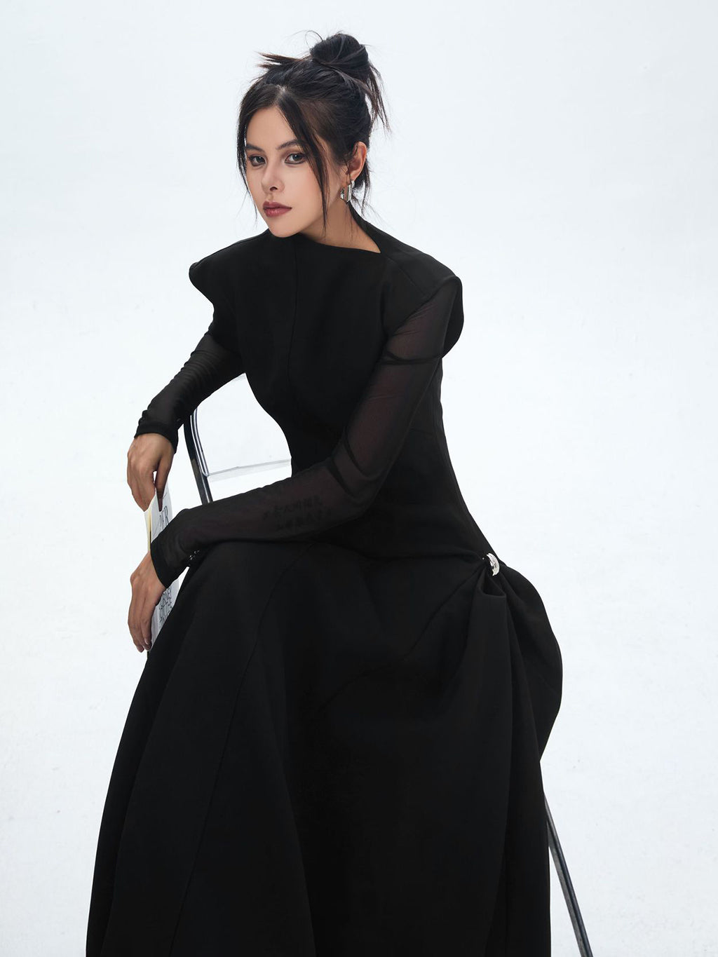 High neck long flared dress