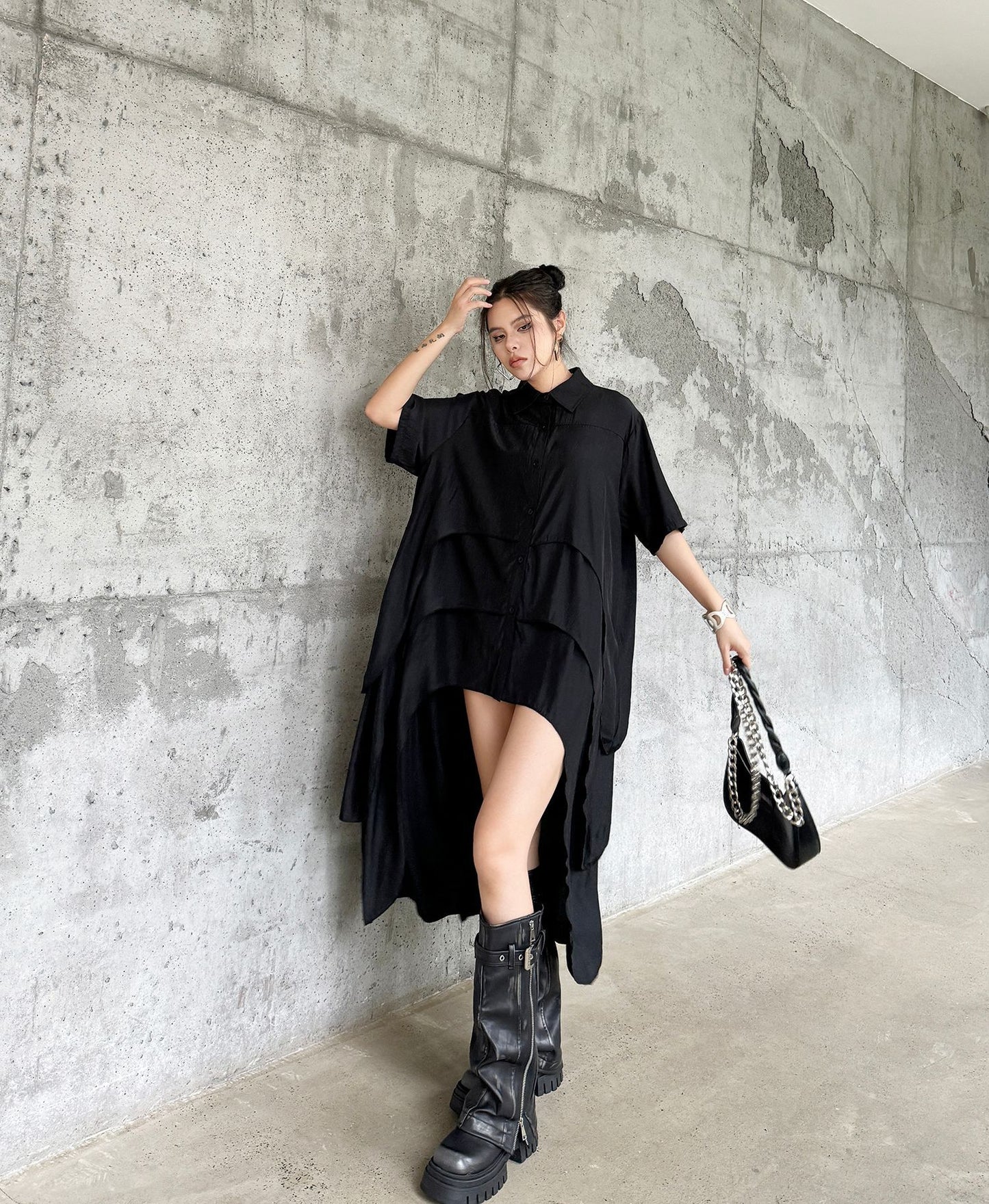 High-low hem shirt dress