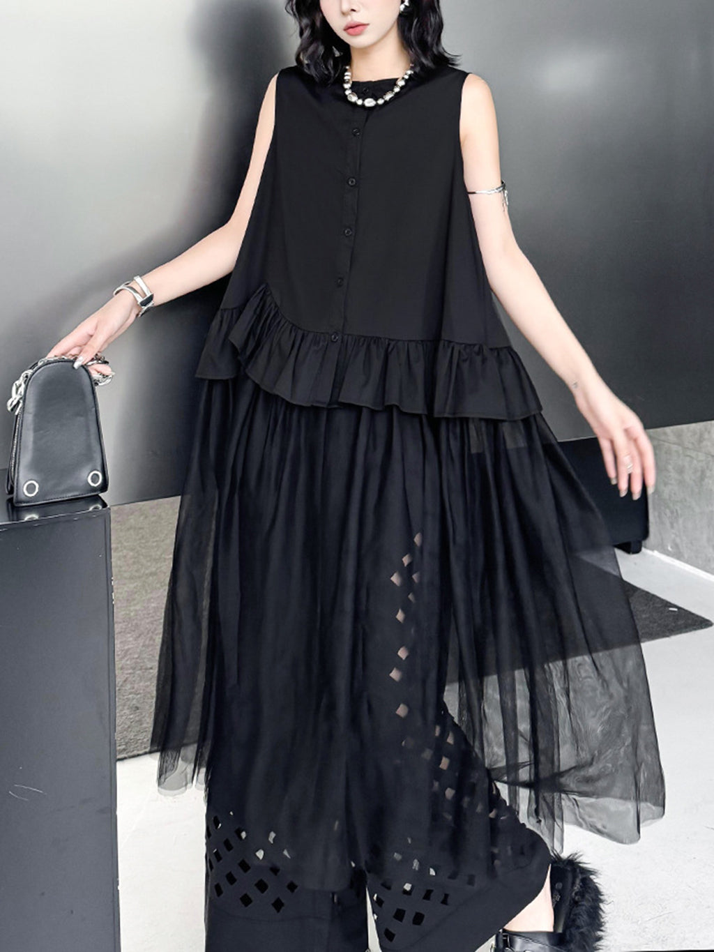 Tulle layered ruffle top