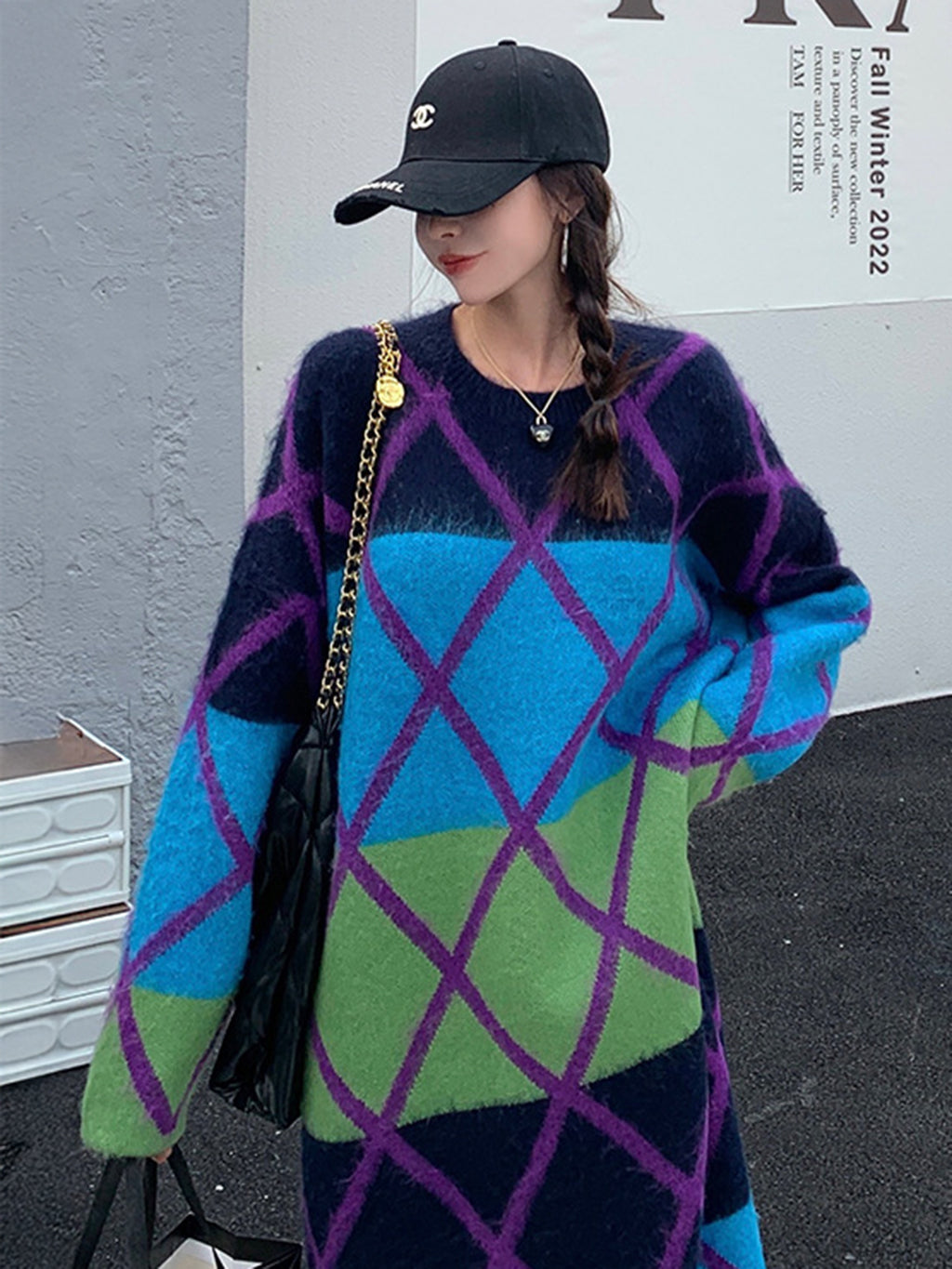 グラデーションアーガイルニットドレス