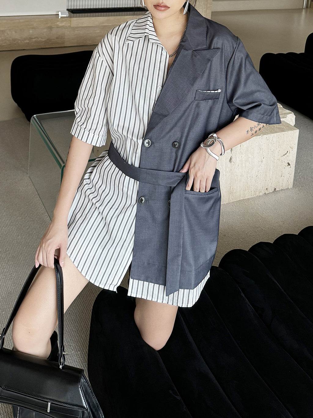 Half combination tailored shirt dress