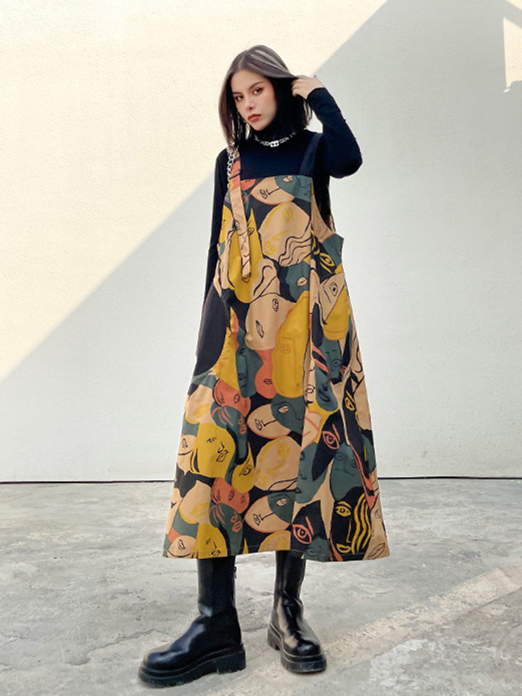Graphic Art Suspender Dress