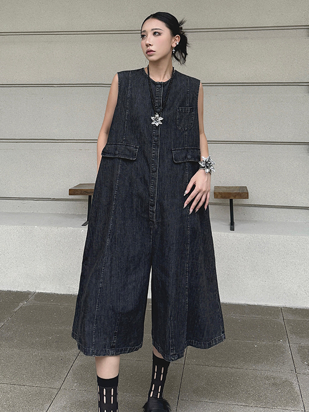 Black denim jumpsuit