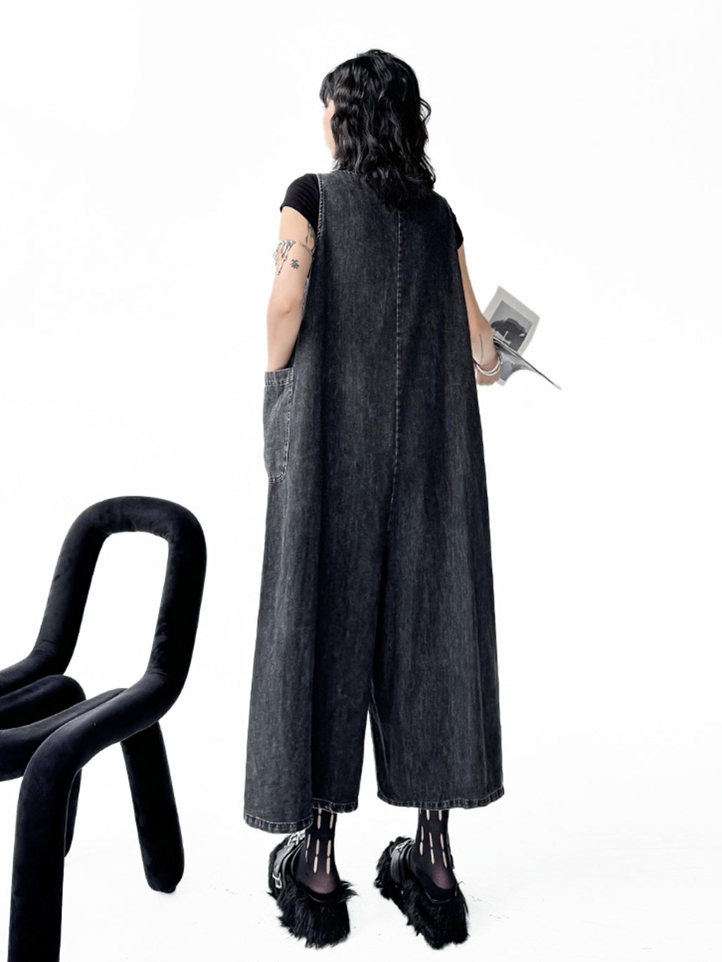 Sleeveless wide denim jumpsuit
