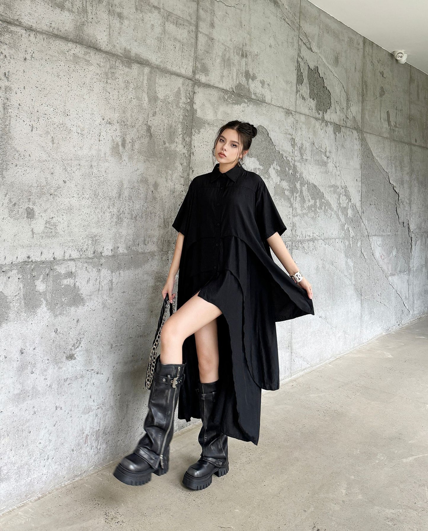 High-low hem shirt dress