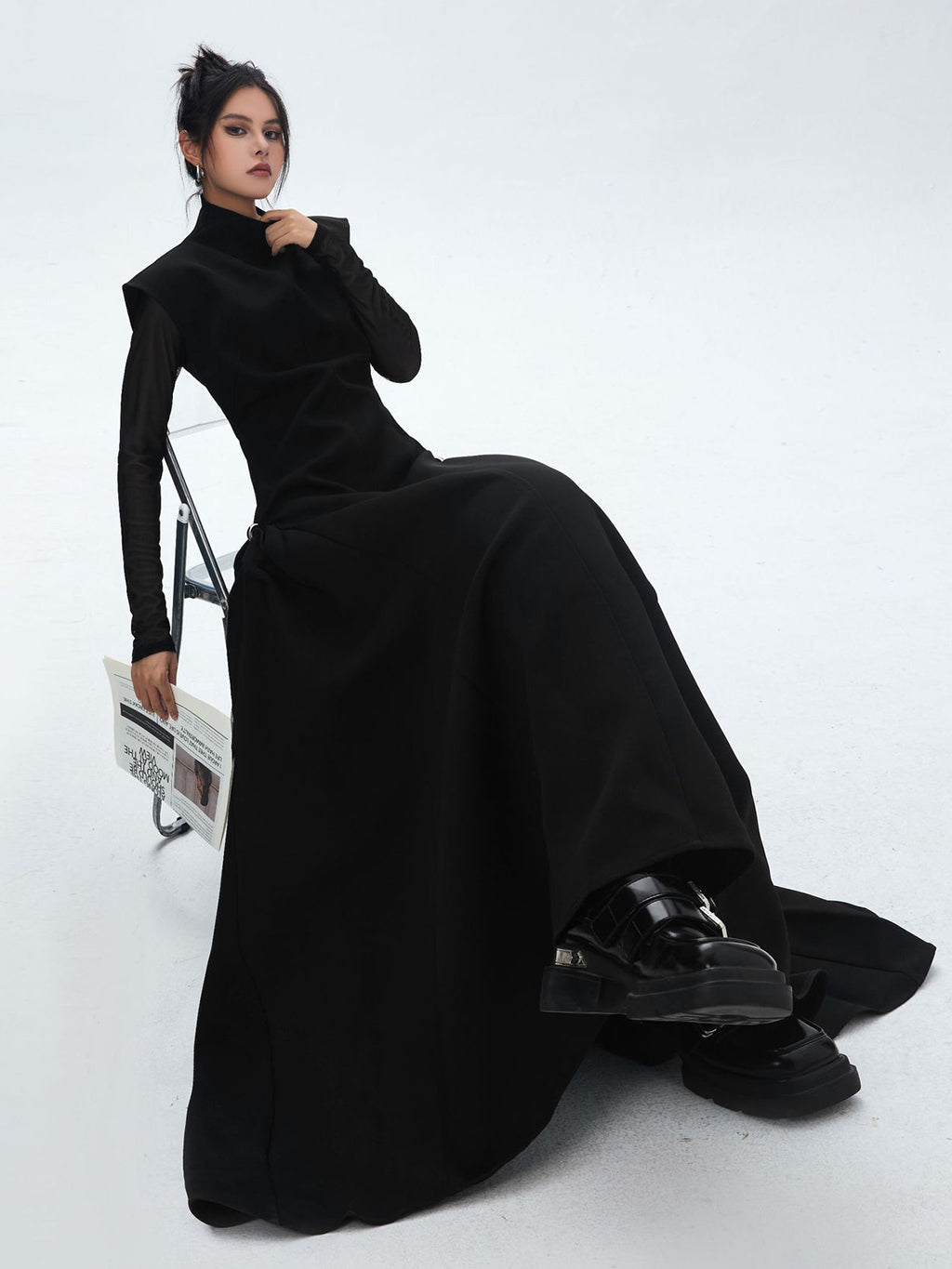 High neck long flared dress