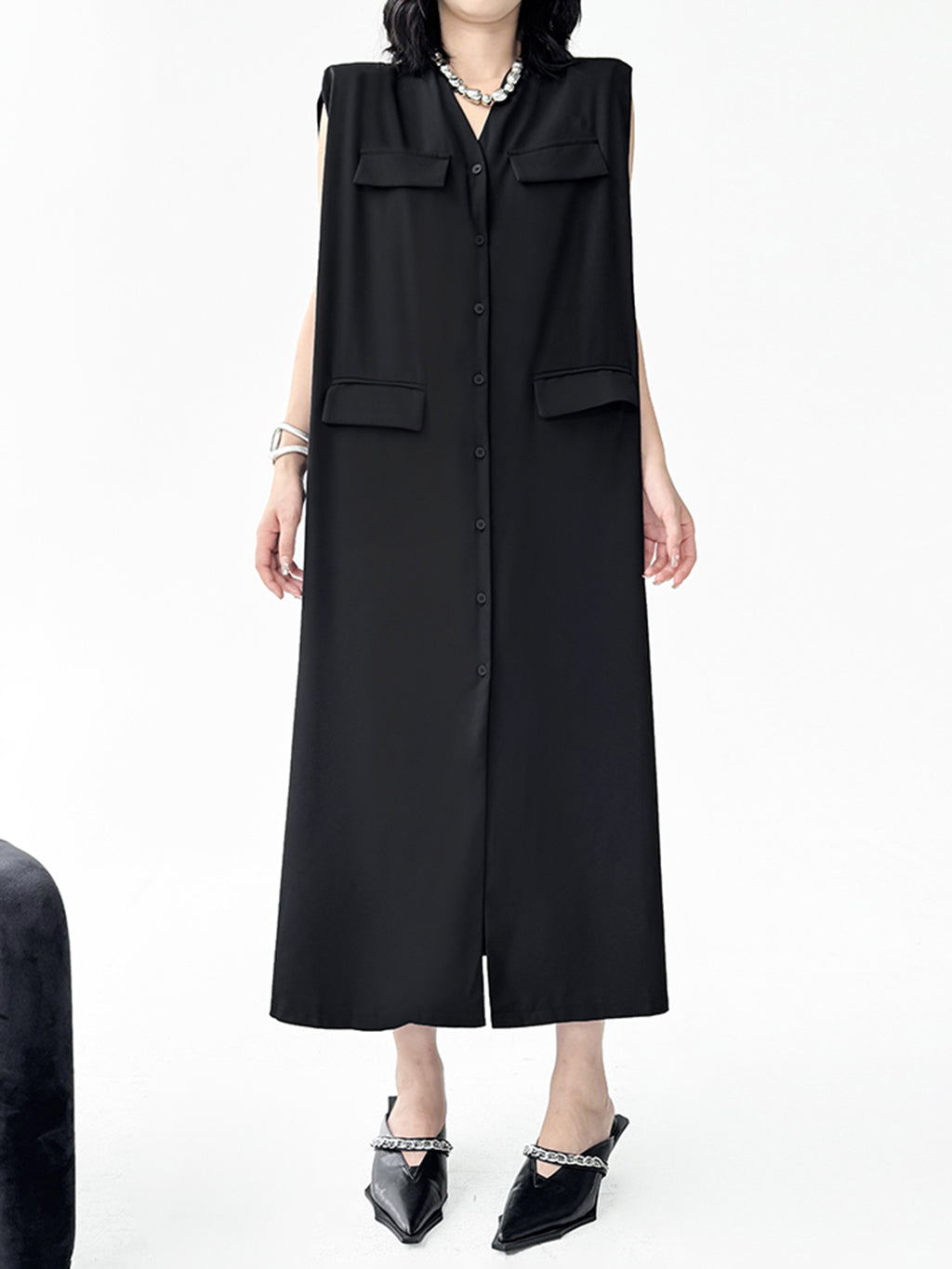 Pocket Detail Long Gilet Dress