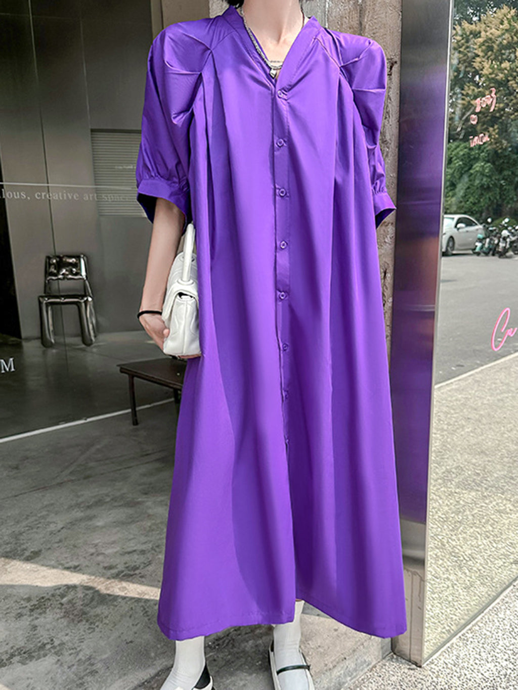 Balloon sleeve flared dress