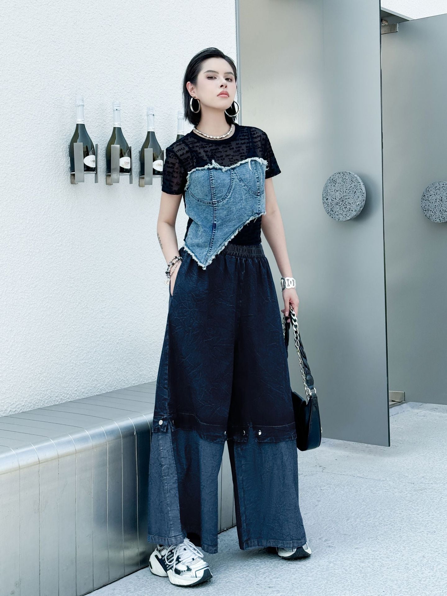 Scarf tie blouse and denim pants series