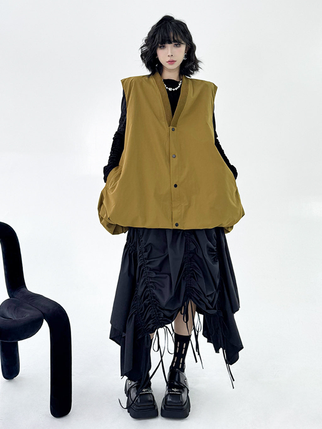 Scarf tie blouse and denim pants series
