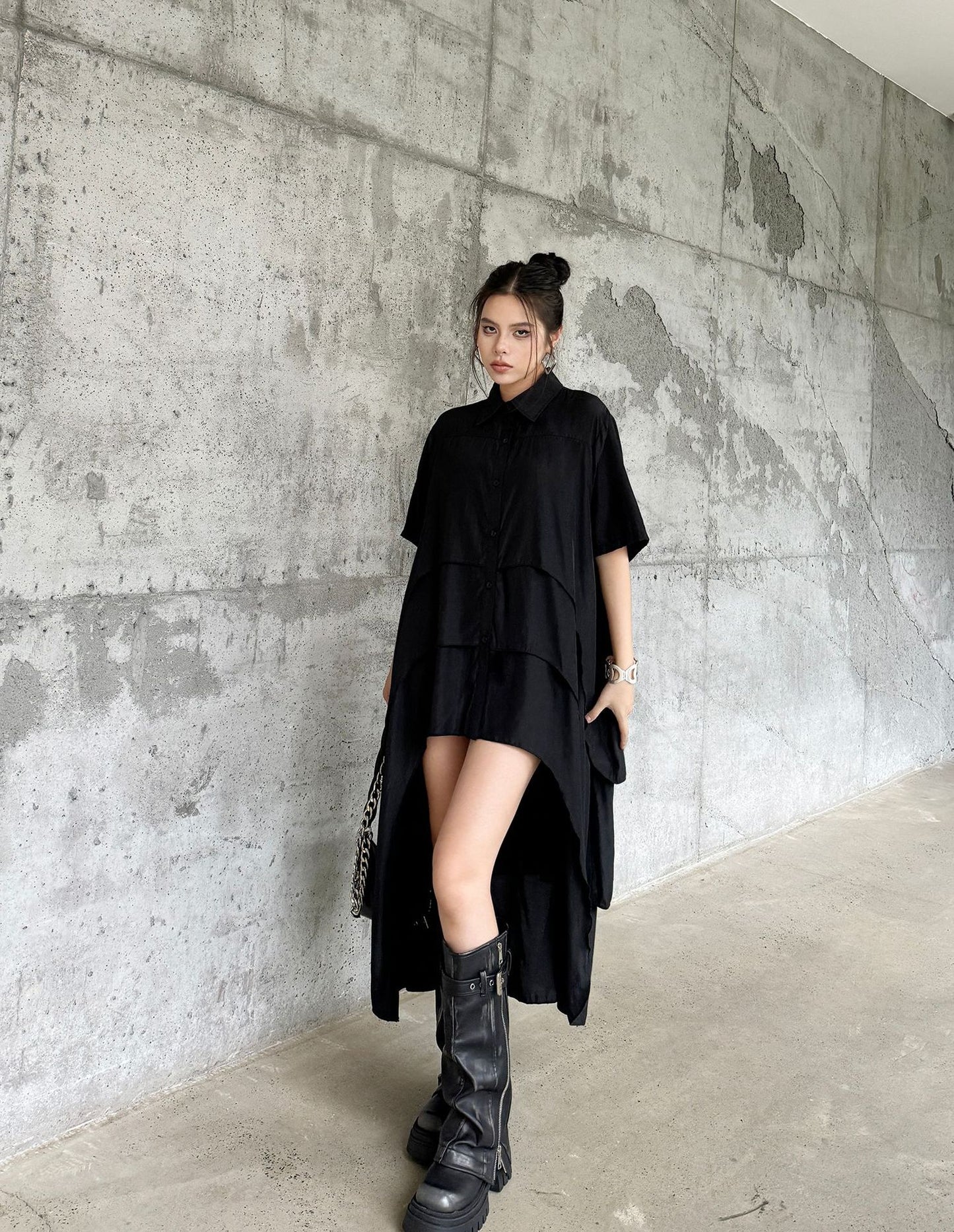 High-low hem shirt dress