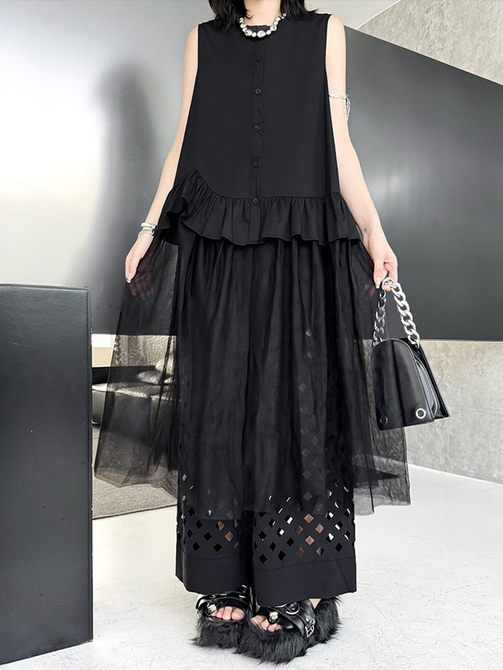 Tulle layered ruffle top