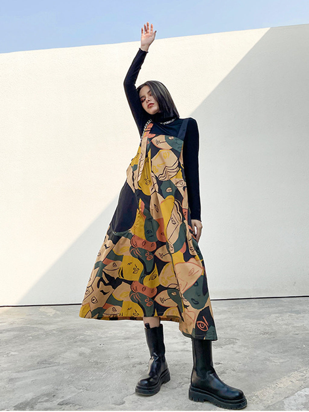 Graphic Art Suspender Dress