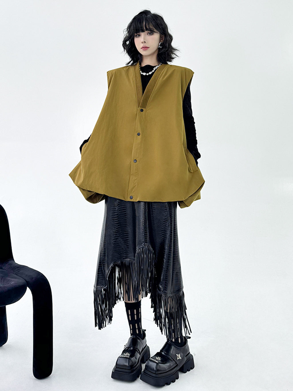 Scarf tie blouse and denim pants series