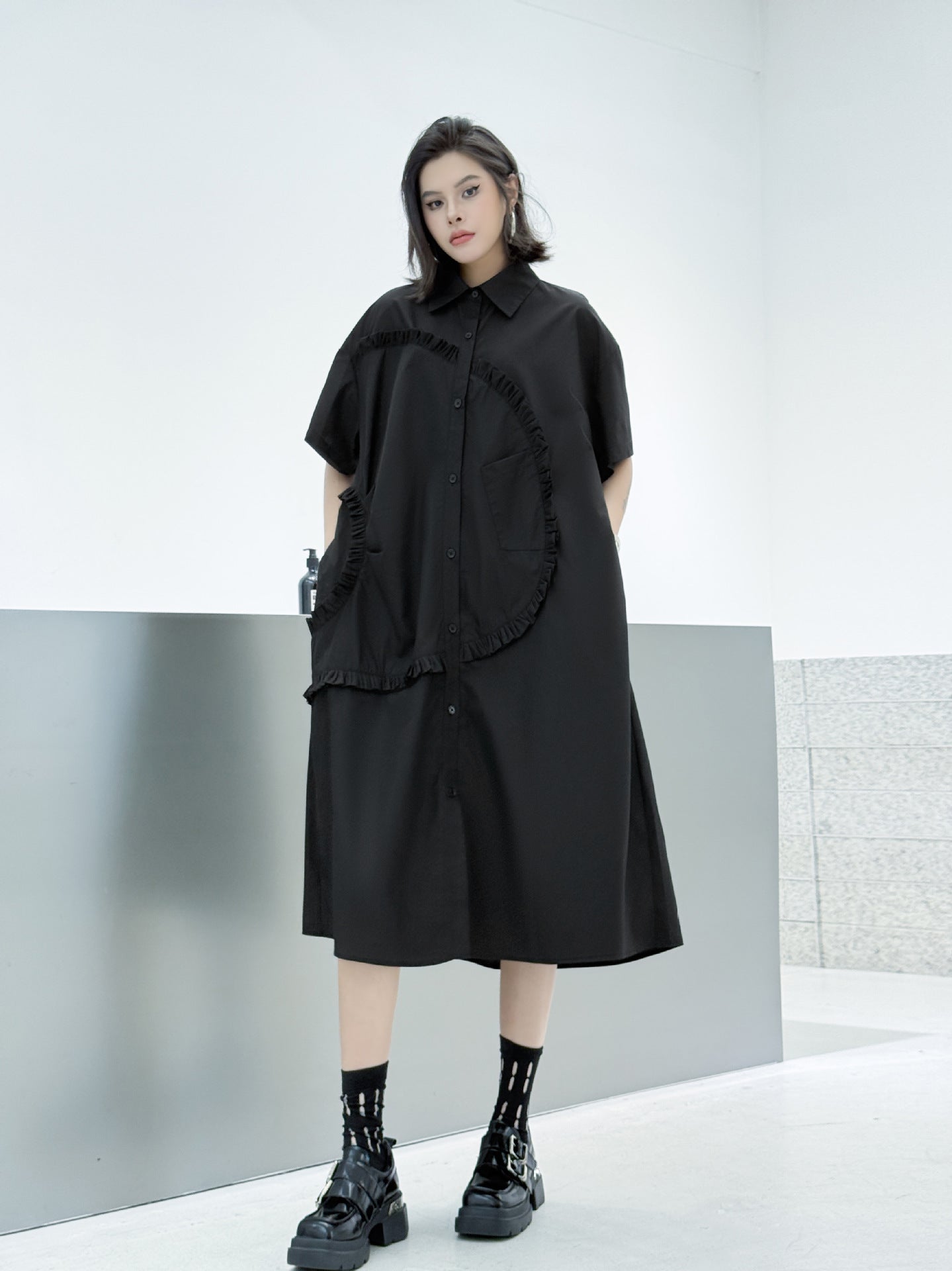 Round ruffle shirt dress