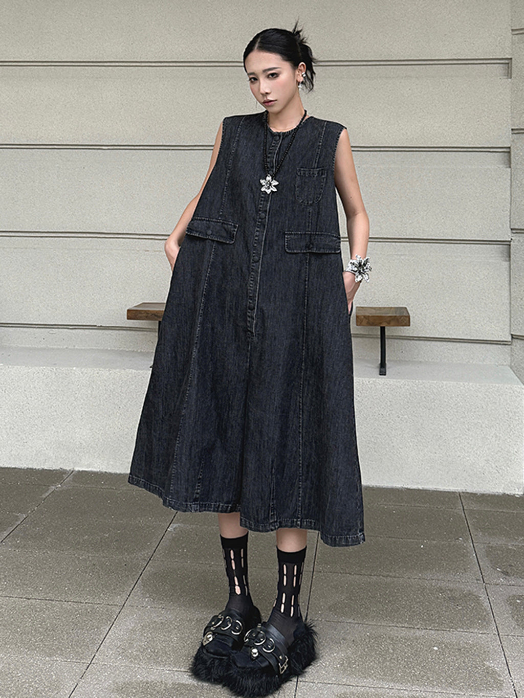 Black denim jumpsuit