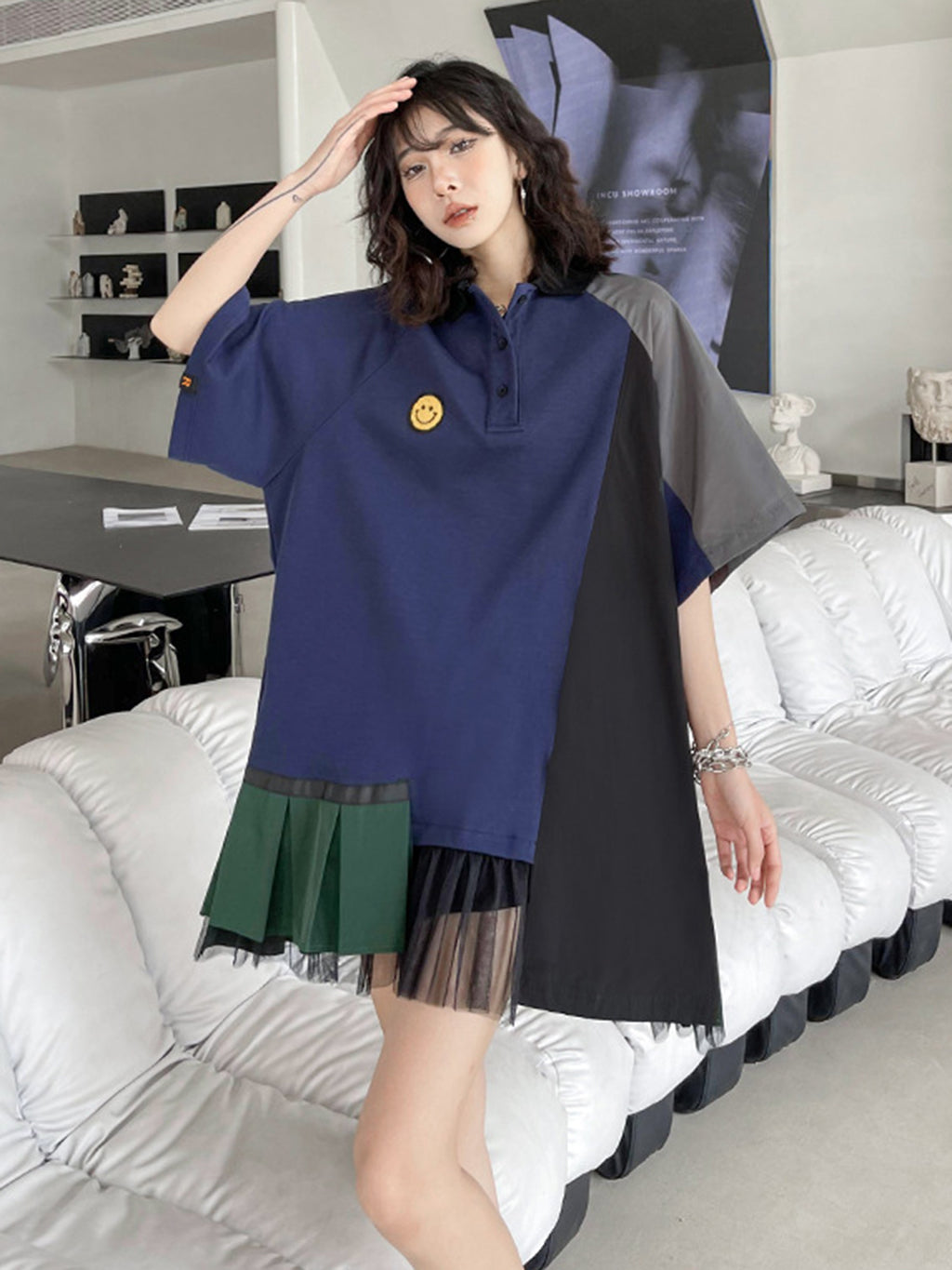 Smiley Patch Mix Polo Dress