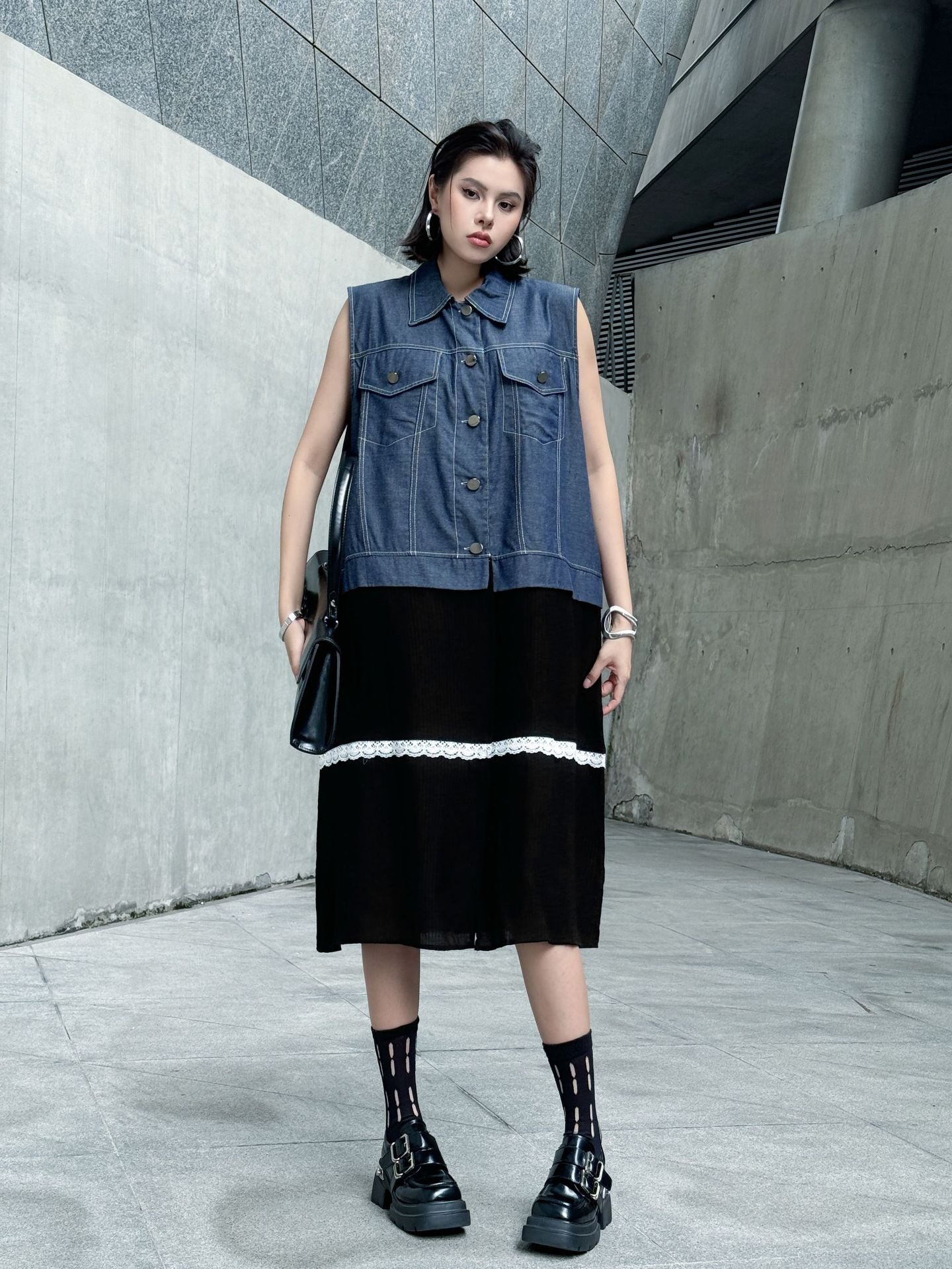Scarf tie blouse and denim pants series