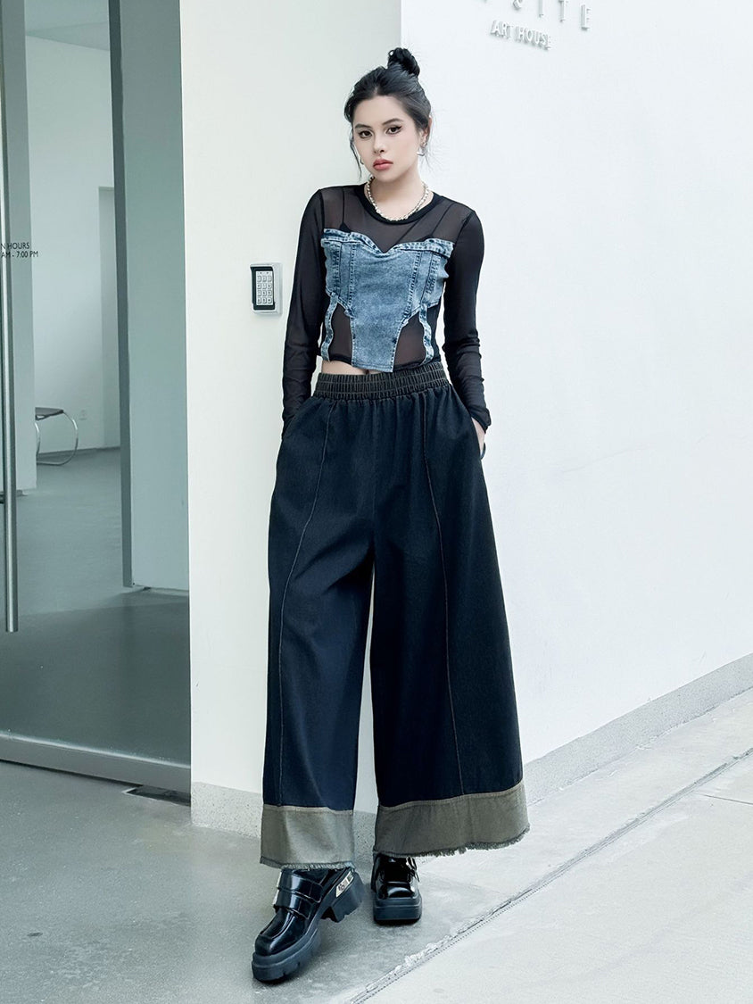 Contrast stitched denim