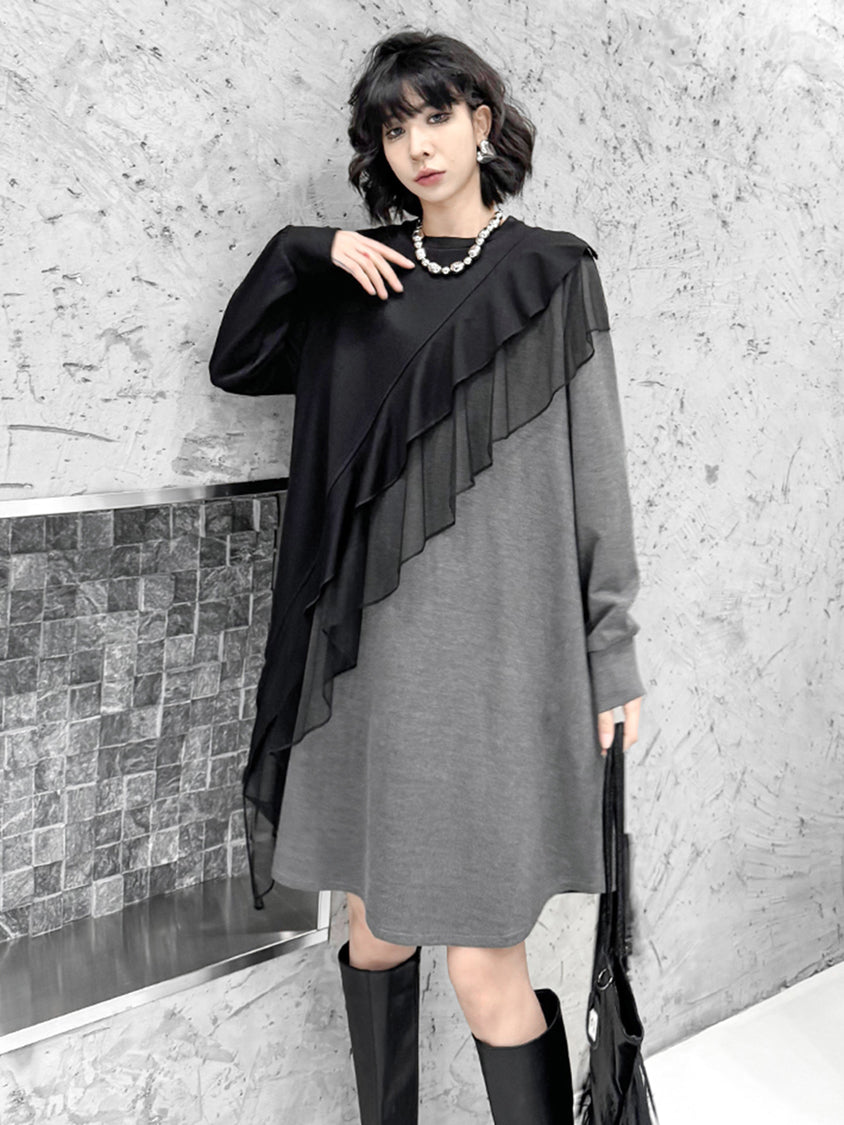Ruffled frill contrast dress