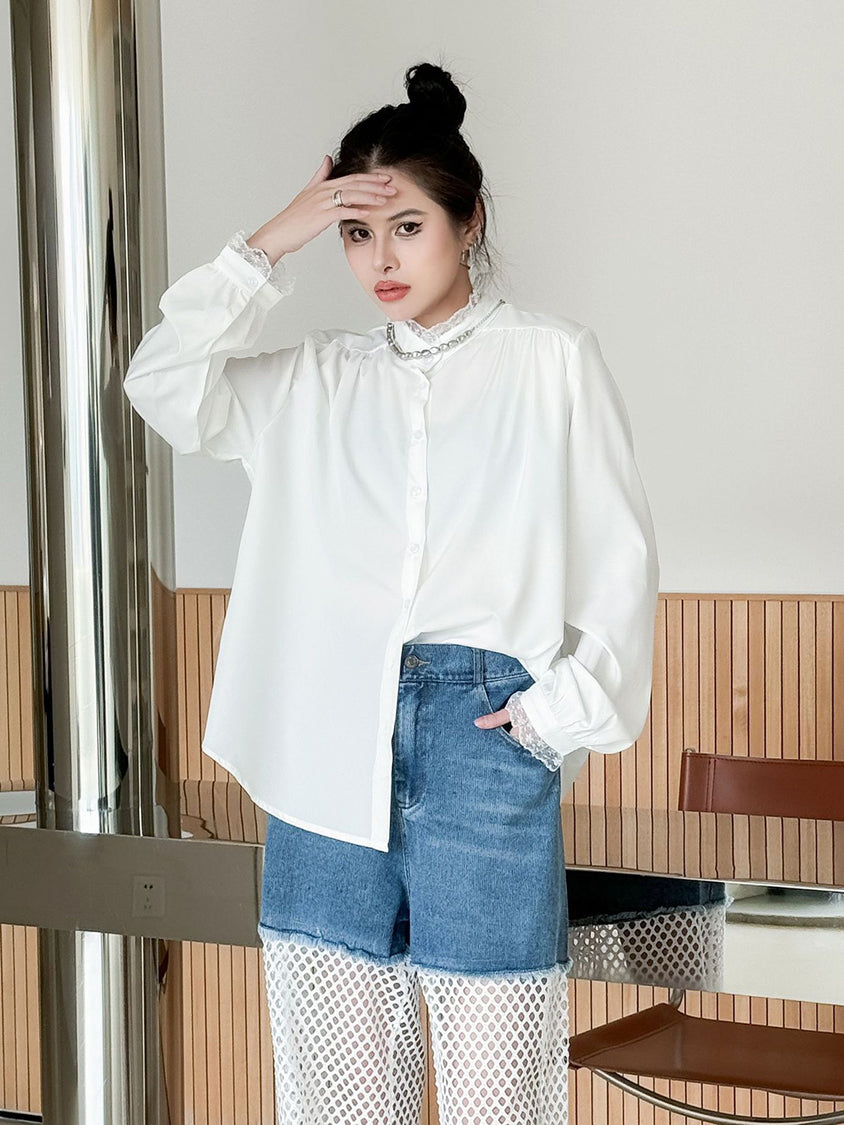 Lace stand-collar blouse