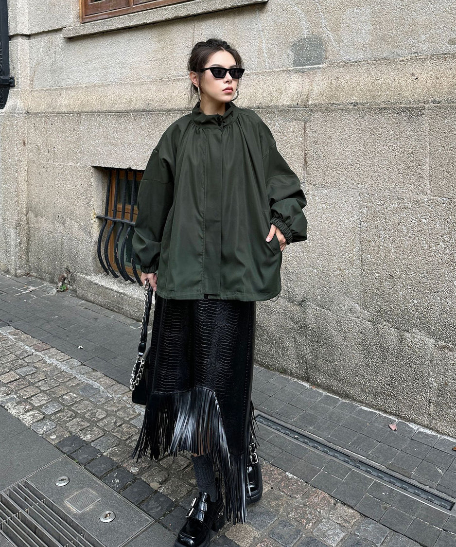Bat Sleeve Zipper Blouson
