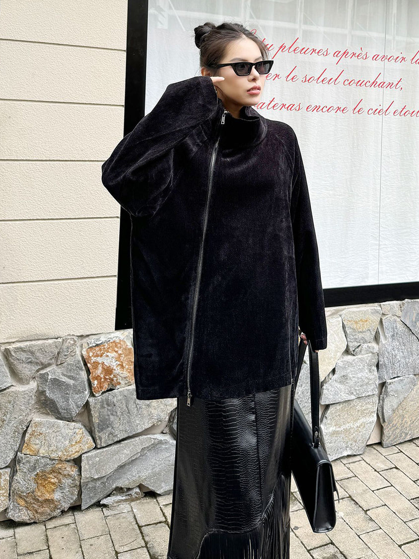 Zippered high collar top
