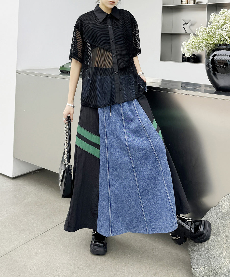 Side Switch Flare Denim Skirt